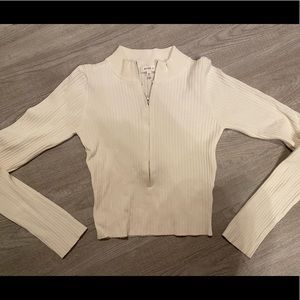 White crop top Half Zip Up size Large (runs Small)